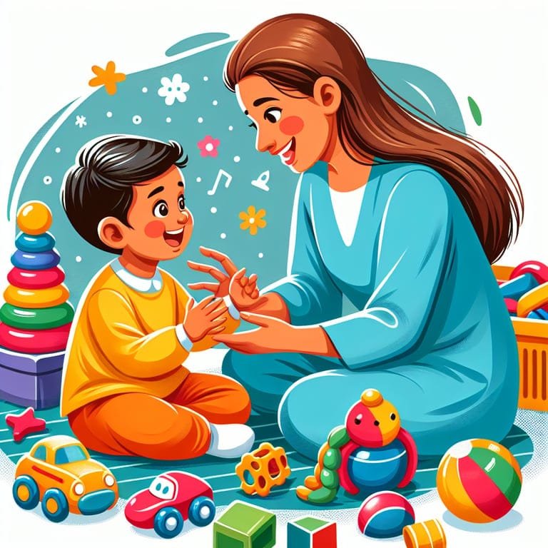 엄마와 아이가 놀고있는 일러스트